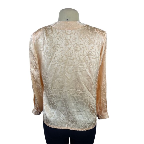 Vtg Michael's Women’s Peach Floral Satin Blouse Button Accents Long Sleeves - Picture 3 of 8